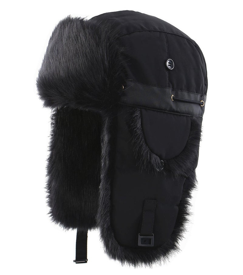 Connectyle Unisex Faux Fur Lined Trooper Trapper Hats with Ear Flaps, 55 60cm, Black - Image 1